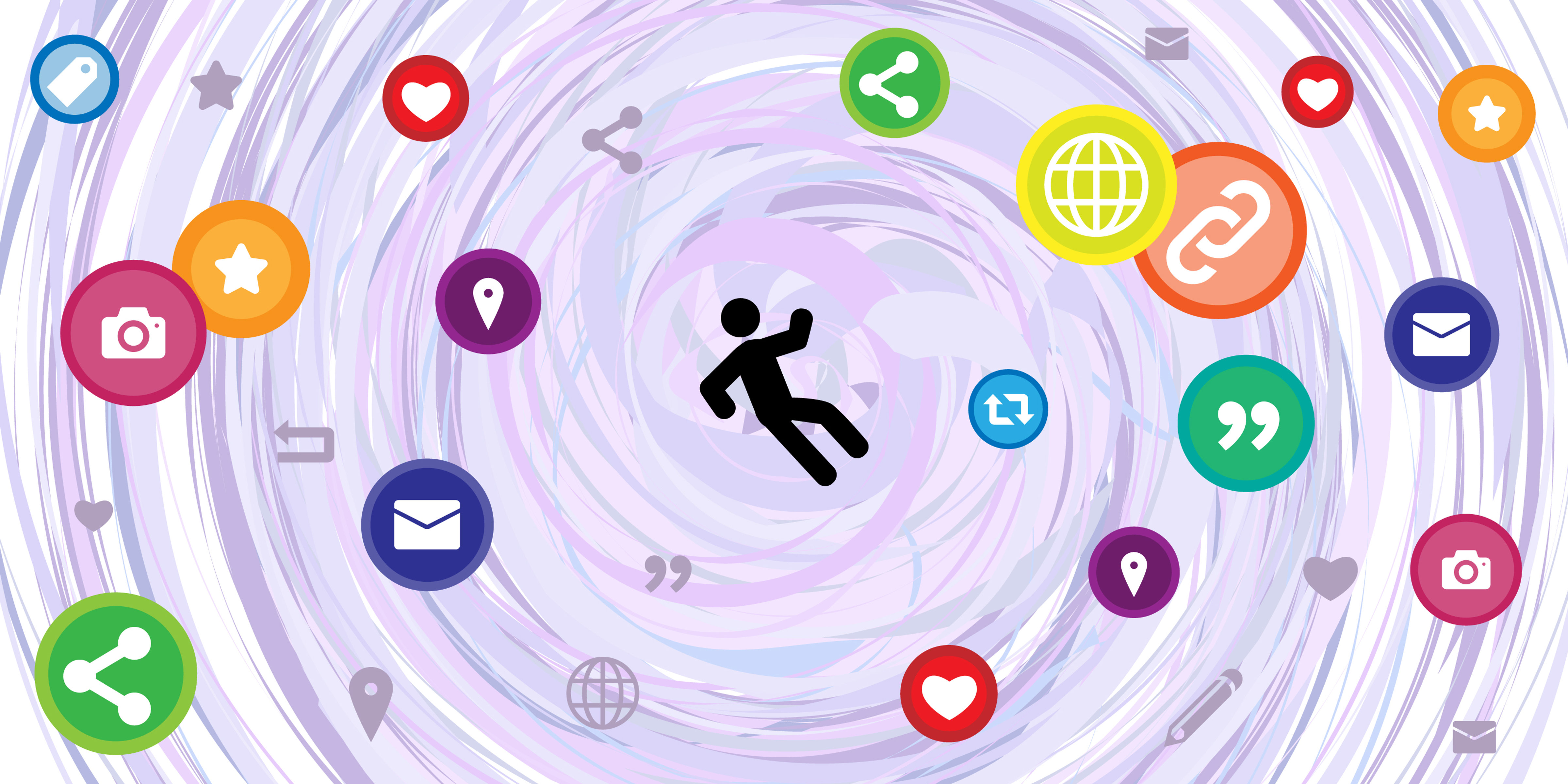 Person in a spiral of app icons